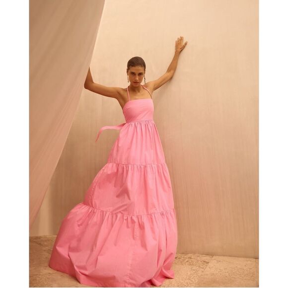S/W/F Tie Up Maxi Dress In Pink Wedding Guest  Vacation Beach Dress size S NWT - Picture 1 of 6